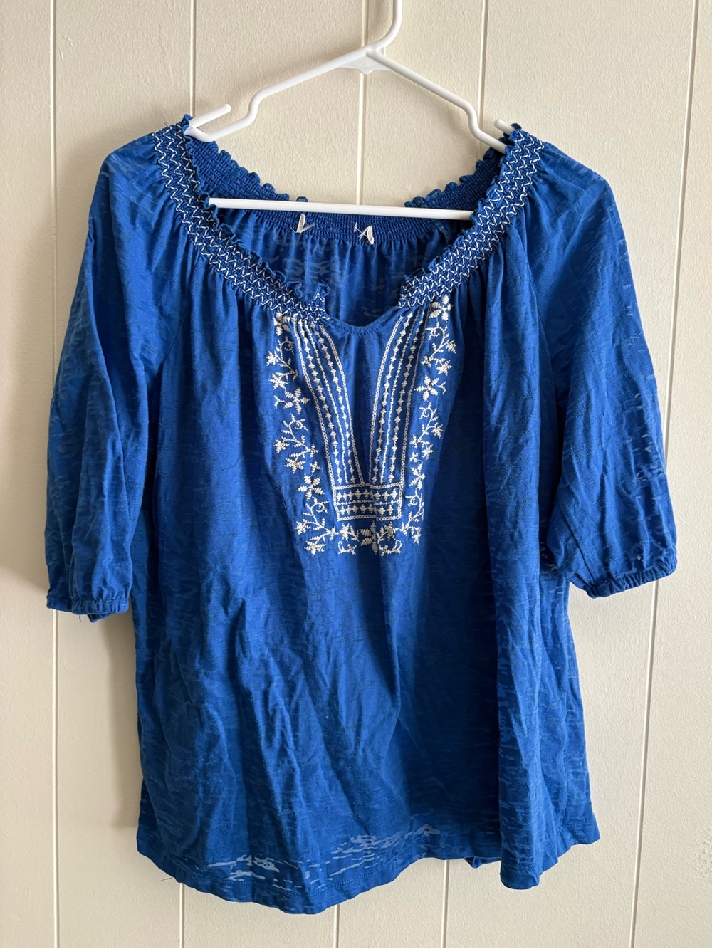 Embroidered Blue Women’s Peasant Top